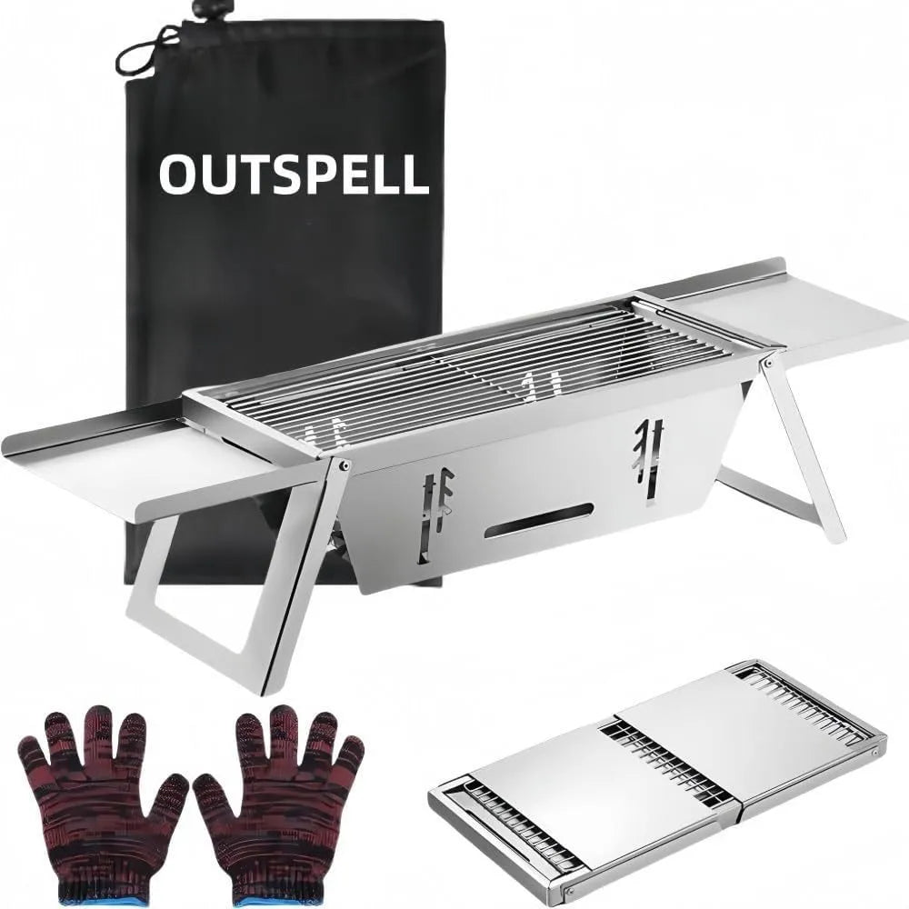 Small foldable portable charcoal grill with iron construction for outdoor barbecues