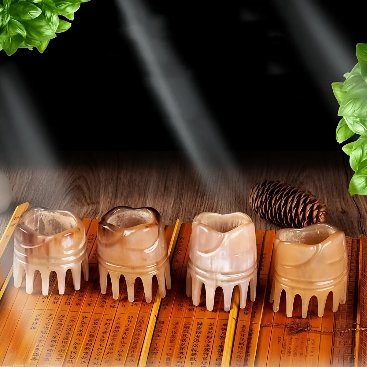 White buffalo horn comb with half-wide teeth and pointed tips for traditional Chinese meridian scalp massage