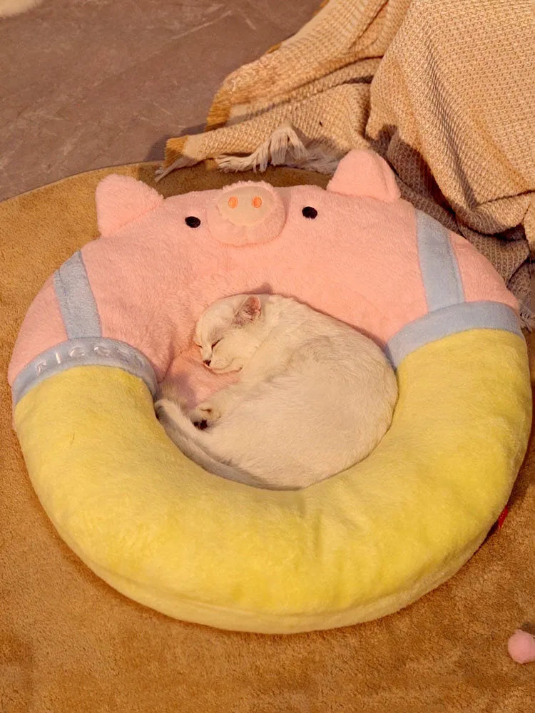 Yellow 56cm square warm winter cat bed with 13cm low sides for kittens and cats