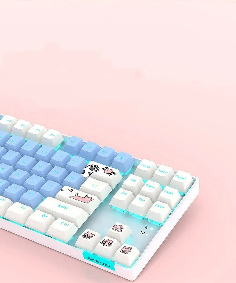 87 key RGB mechanical keyboard with green axis switches, metal panel, two-color key caps, USB cable and optional cotton hand rest