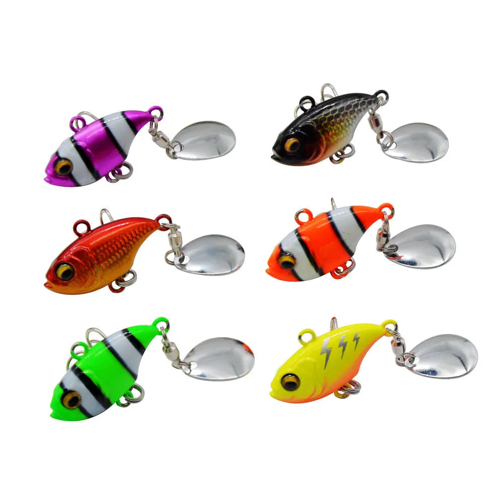 Metal iron plate fishing lure with rotating sequins in multiple colour variations