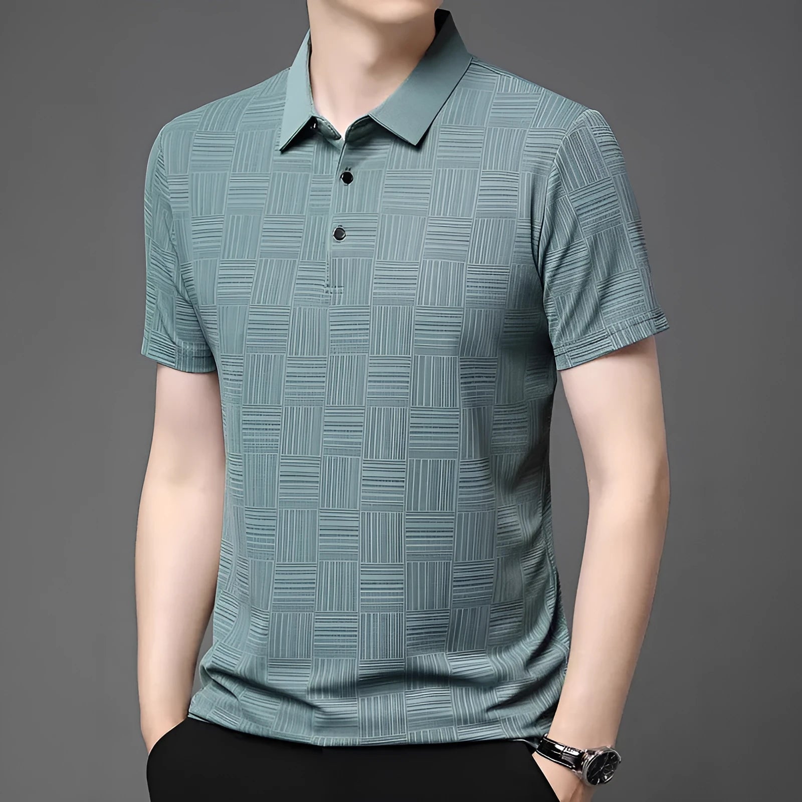 Slim fit men's lapel t-shirt in polyester blend fabric available in multiple colours with Asian sizing