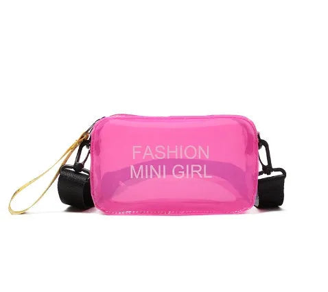 Transparent square jelly shoulder bag with adjustable strap in multiple colour options