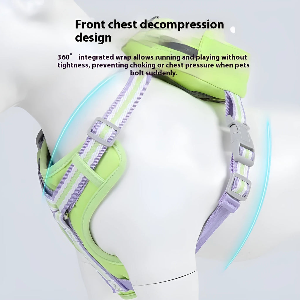 Explosion-proof anti-strangulation dog harness with Oxford cloth traction rope in pink, yellow, green, or lake blue