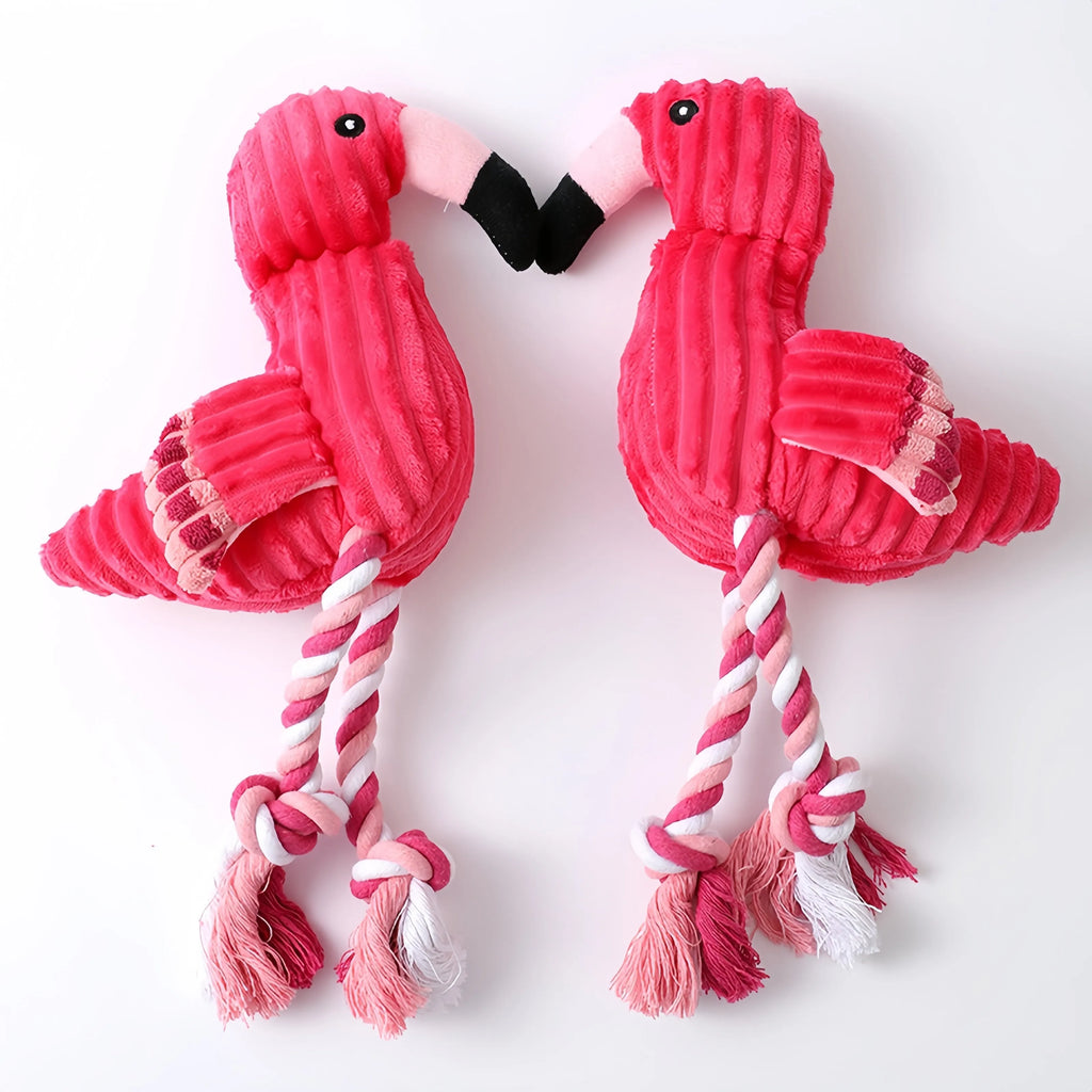 Pink animal-shaped corduroy squeaky dog toy measuring 20cm for small and large dogs