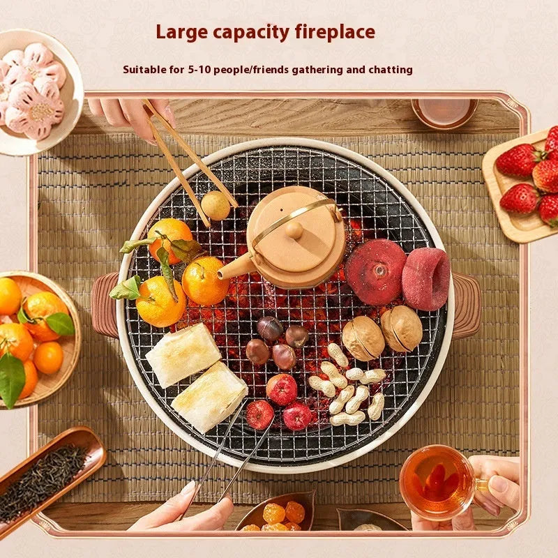 Modern portable charcoal stove with grill rack for indoor cooking and heating
