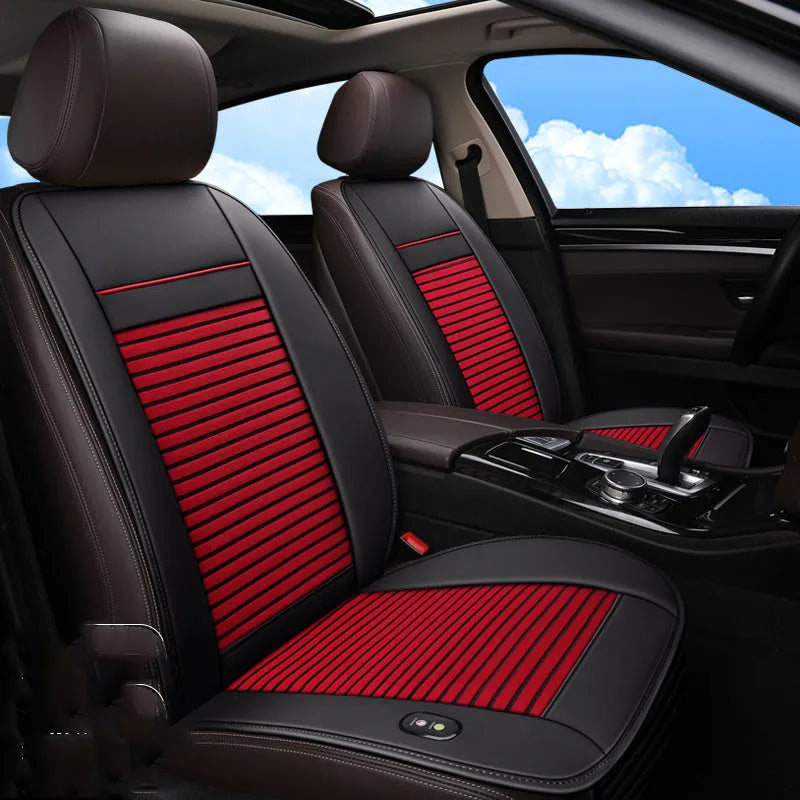 Black ice silk car seat cushion with blowing cooling and massage function on vehicle seat