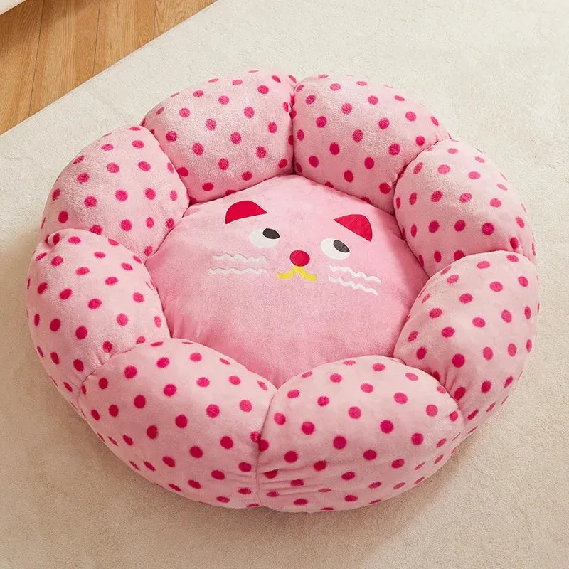 Pink dot fabric cat bed for small and medium sized cats