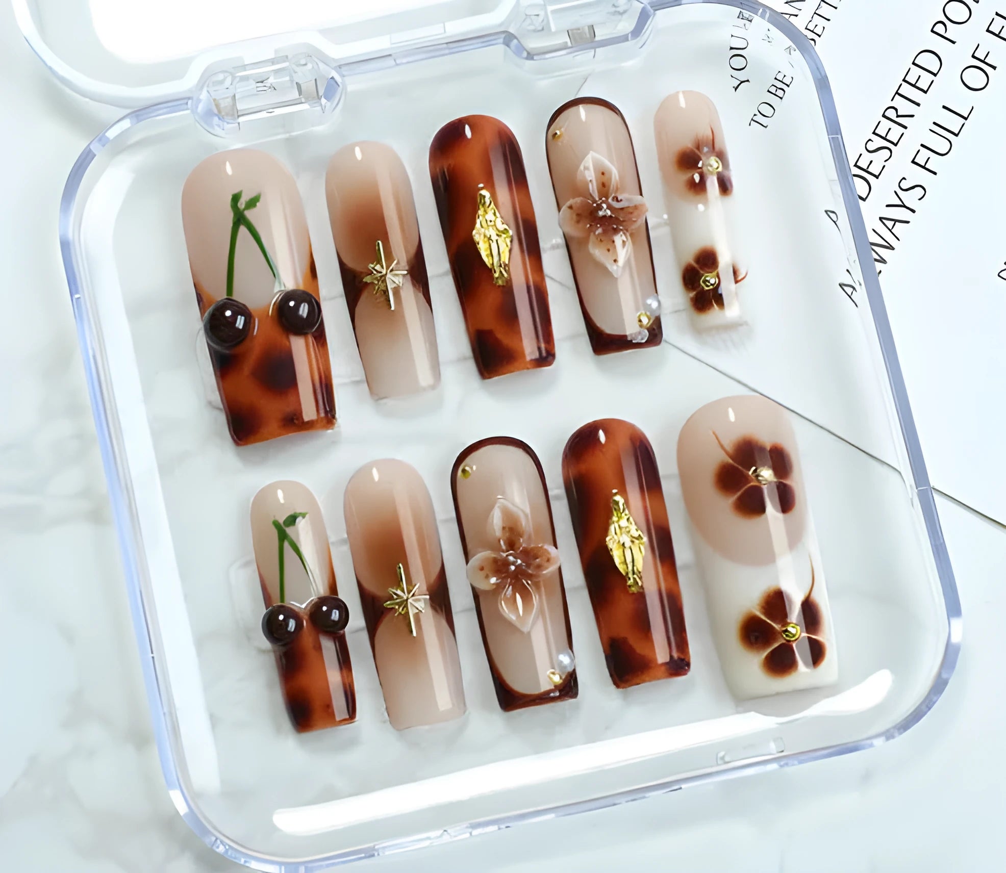 Handmade heavy industry style nail art stickers with jelly glue applicator in OPP bag packaging