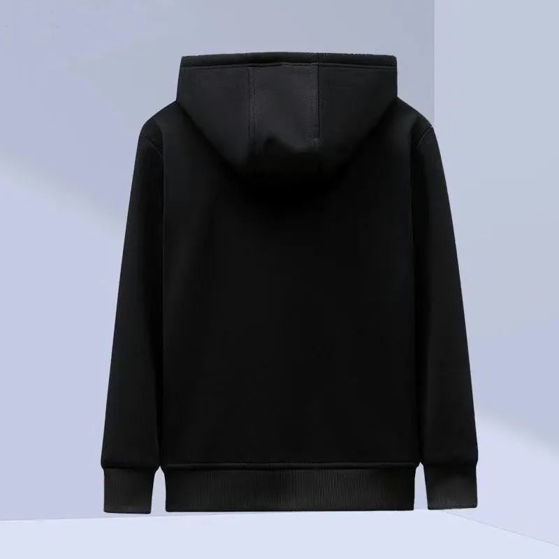 Men's black Berber fleece jacket with wool lining, loose fit, long sleeve, no padding.