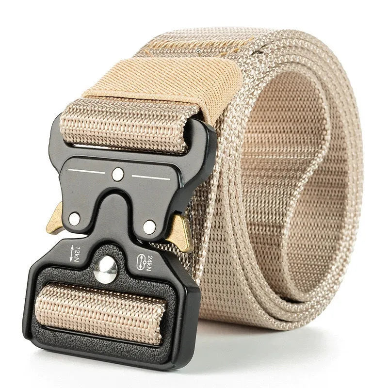Men's thick canvas tactical belt with alloy release buckle in multiple colour options