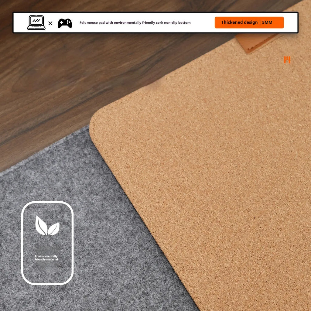 Winter warm grey felt and cork mouse mat with Japanese simple style on office desk