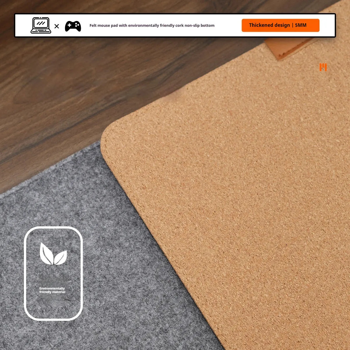 Winter warm grey felt and cork mouse mat with Japanese simple style on office desk