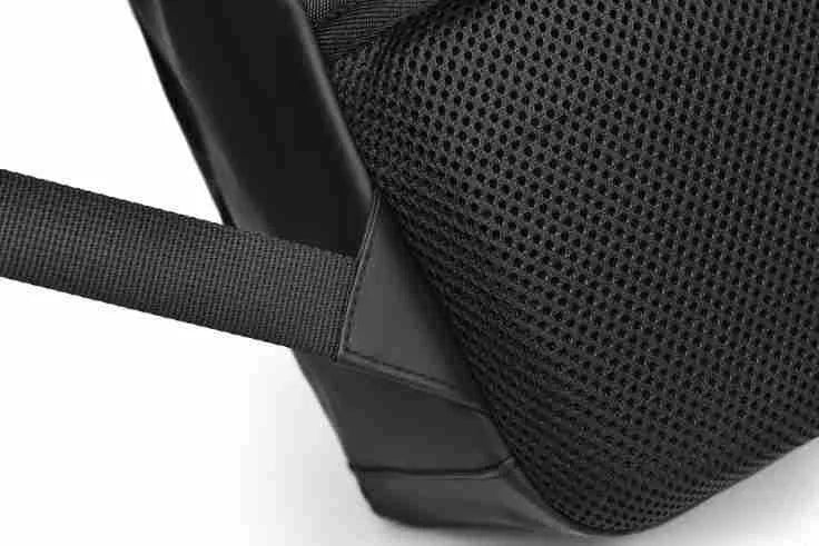 Waterproof PU leather backpack in black with contrast stitching and large capacity design