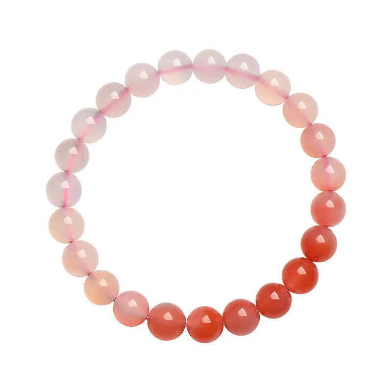 Yanyuan agate bracelet showing gradient salt source colour on wrist, with geometry style beads.