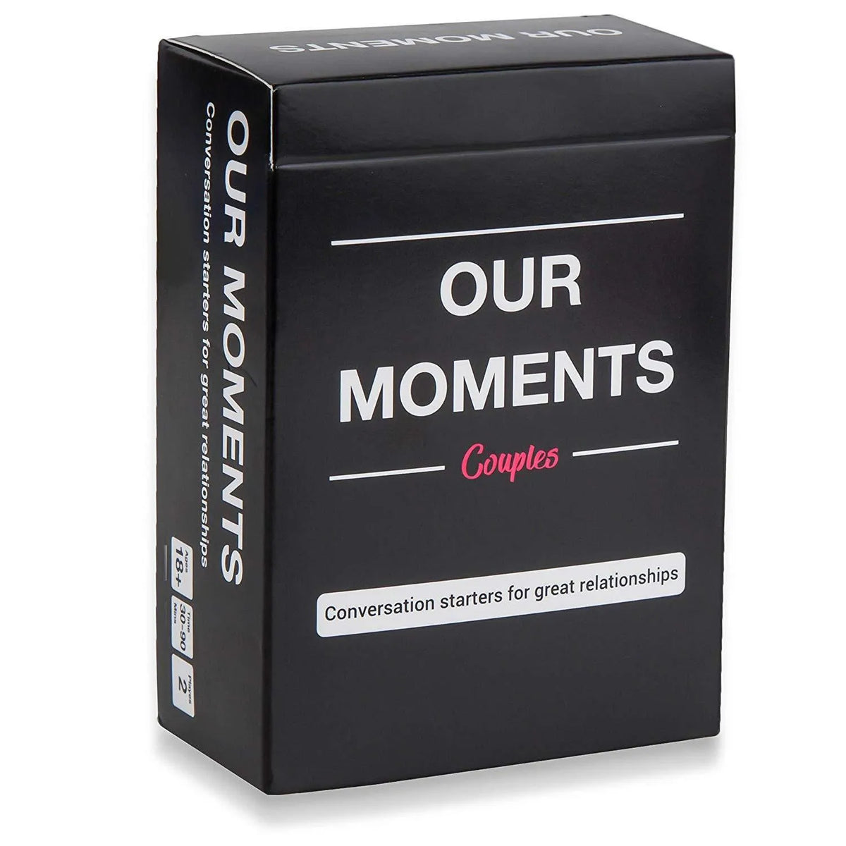 Our Time Lovers Edition black communication card set for couples with 30 coated paper cards measuring 9x6.5x3.5cm