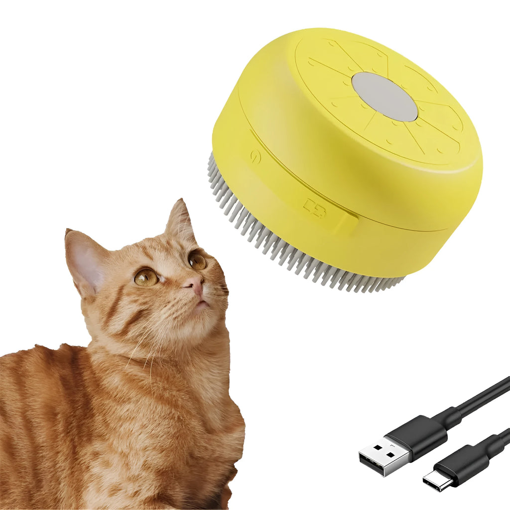 Green rechargeable cat steam brush with silicone bristles for pet grooming