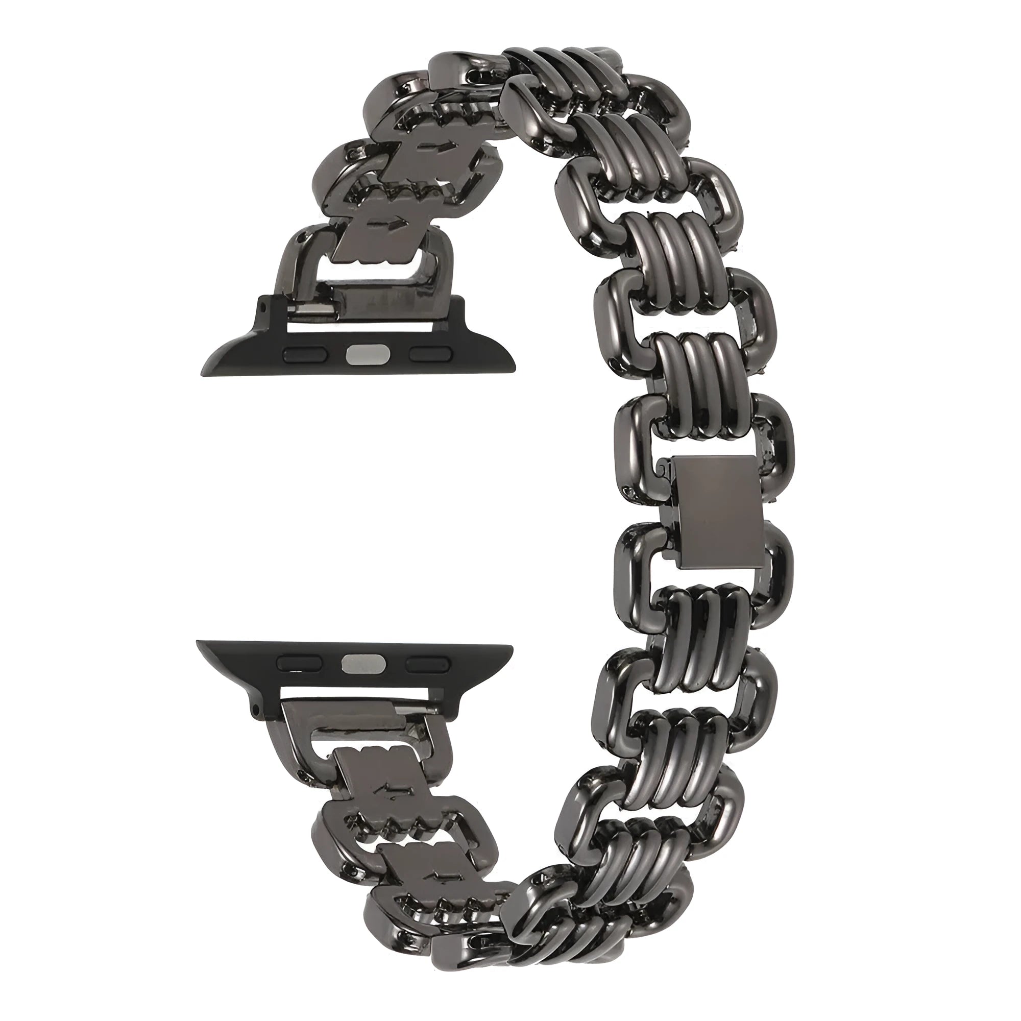 Alloy metal ladies watch bracelet for Apple Watch in silver, black, gold, rose gold, and Starlight colours.