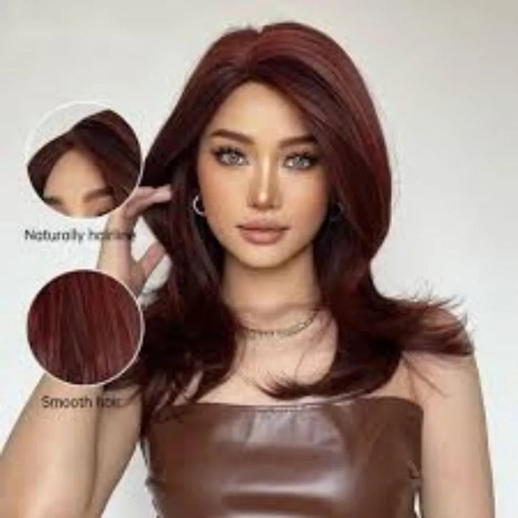 Mid-length curly gradient colour wig in high-temperature fibre on a stand.
