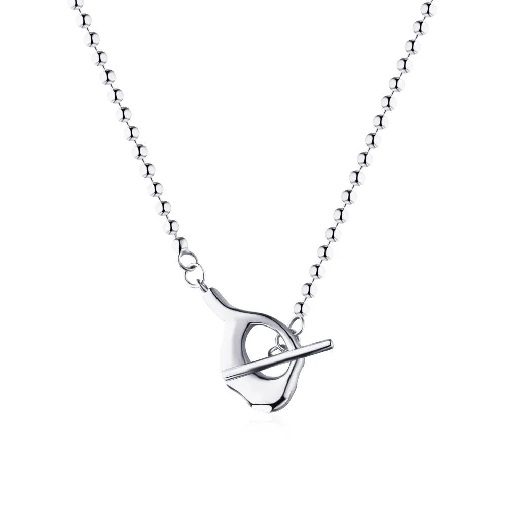 925 silver round beads clavicle chain necklace with geometric pendant electroplated finish for women