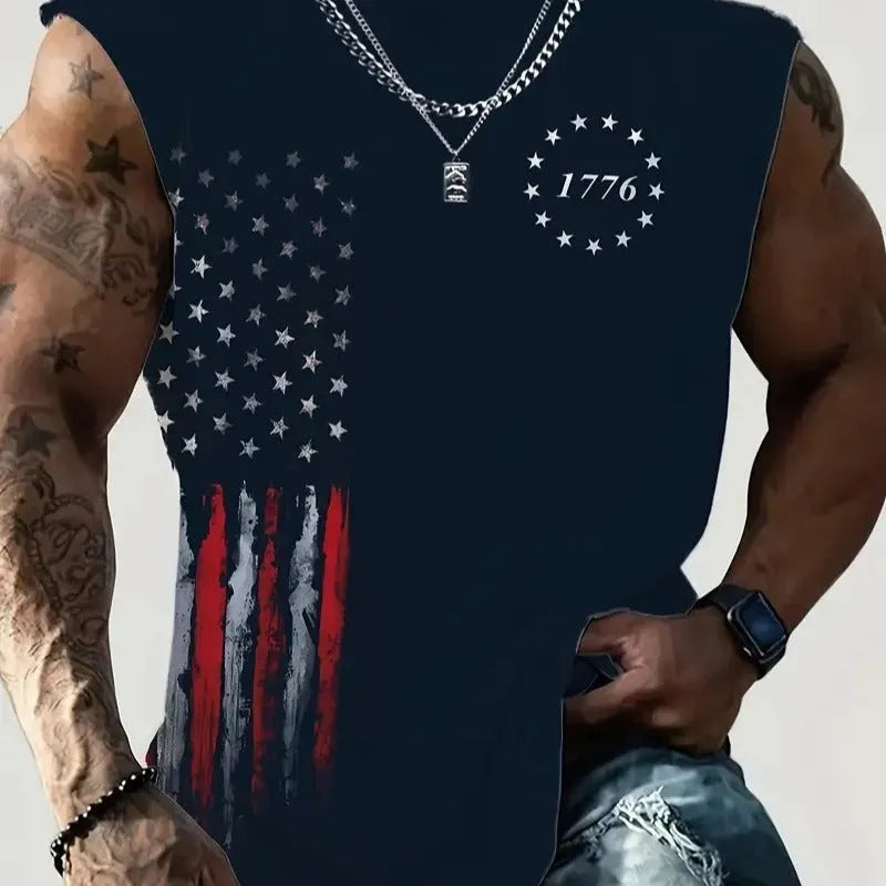 Men's digital print polyester vest top sleeveless casual summer top
