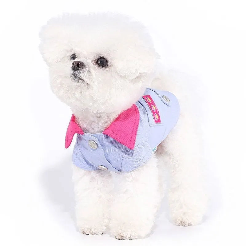 Blue and purple polyester dog vest with traction rope ring for small dogs summer clothing