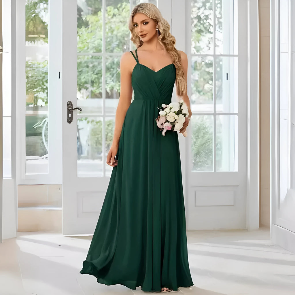 Women's sleeveless A-line pleated dress with sling neckline in light green colour