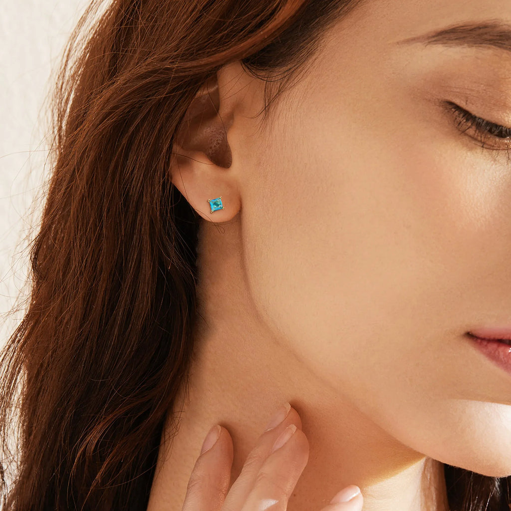 Drop-shaped candy-colour zircon earrings with brass gold plating on copper