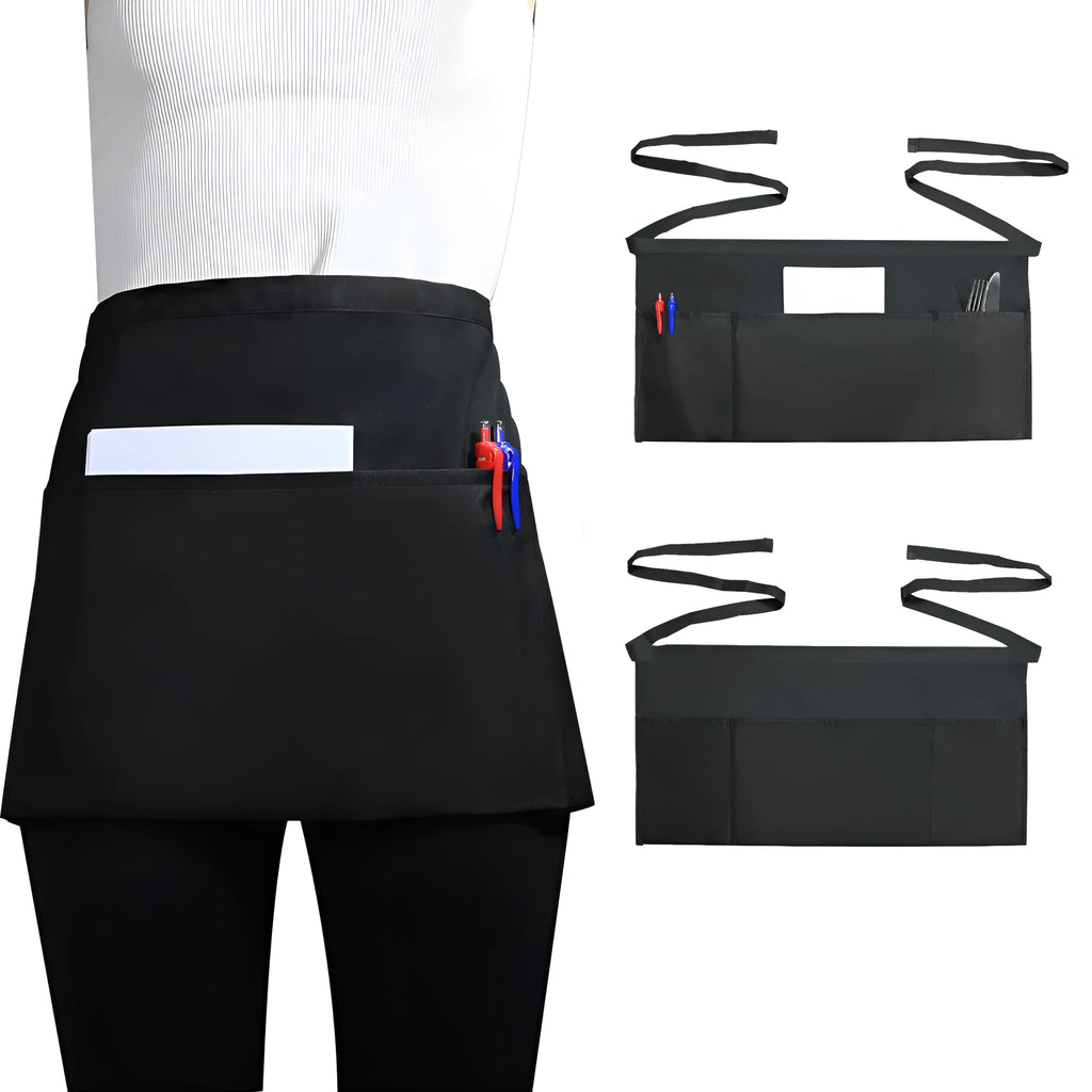 Black waterproof half-length waiter apron 30x60cm polyester kitchen work