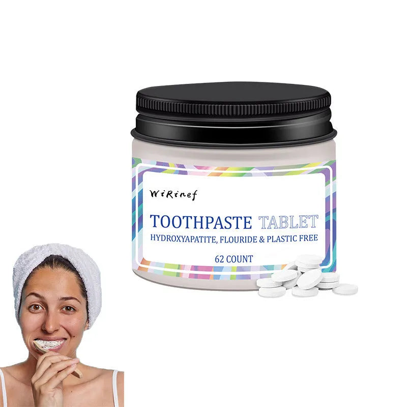Pack of 62 white solid toothpaste tablets with mint flavour for portable chewing oral care