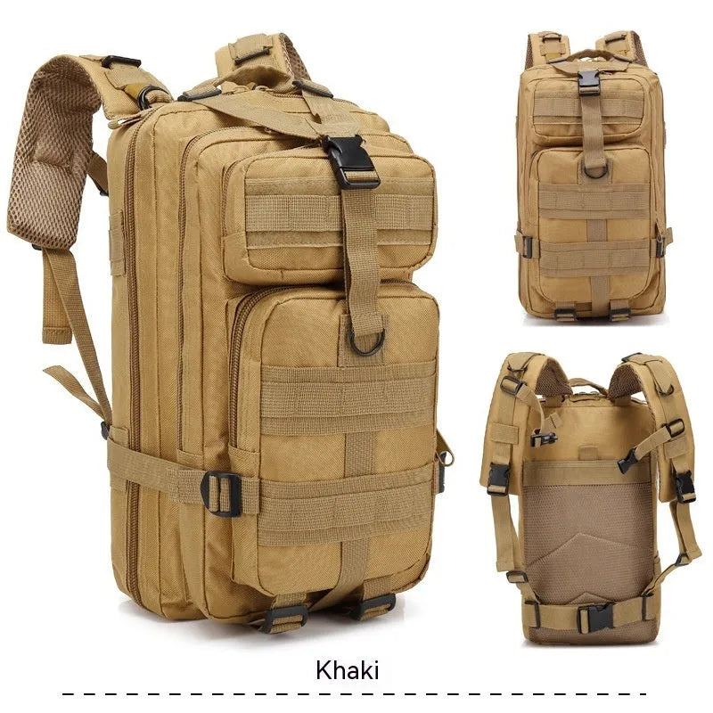 Large capacity men's hiking backpack in tactical colours with air cushion belt system