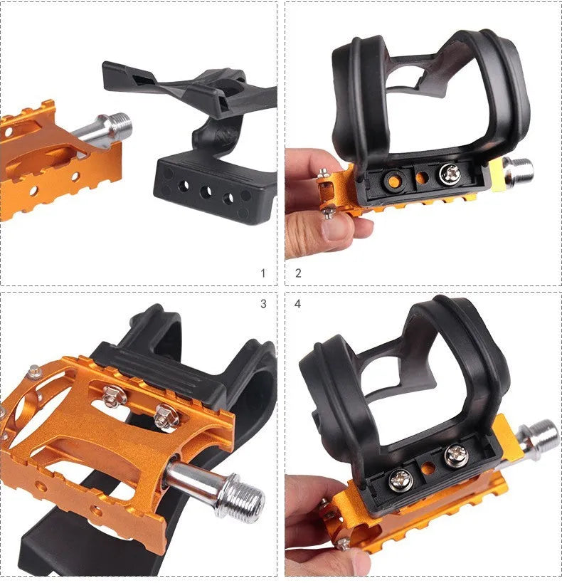 Fitness spinning pedal foot holder rope set with plastic holder, metal lashing, bolts, and flange nuts