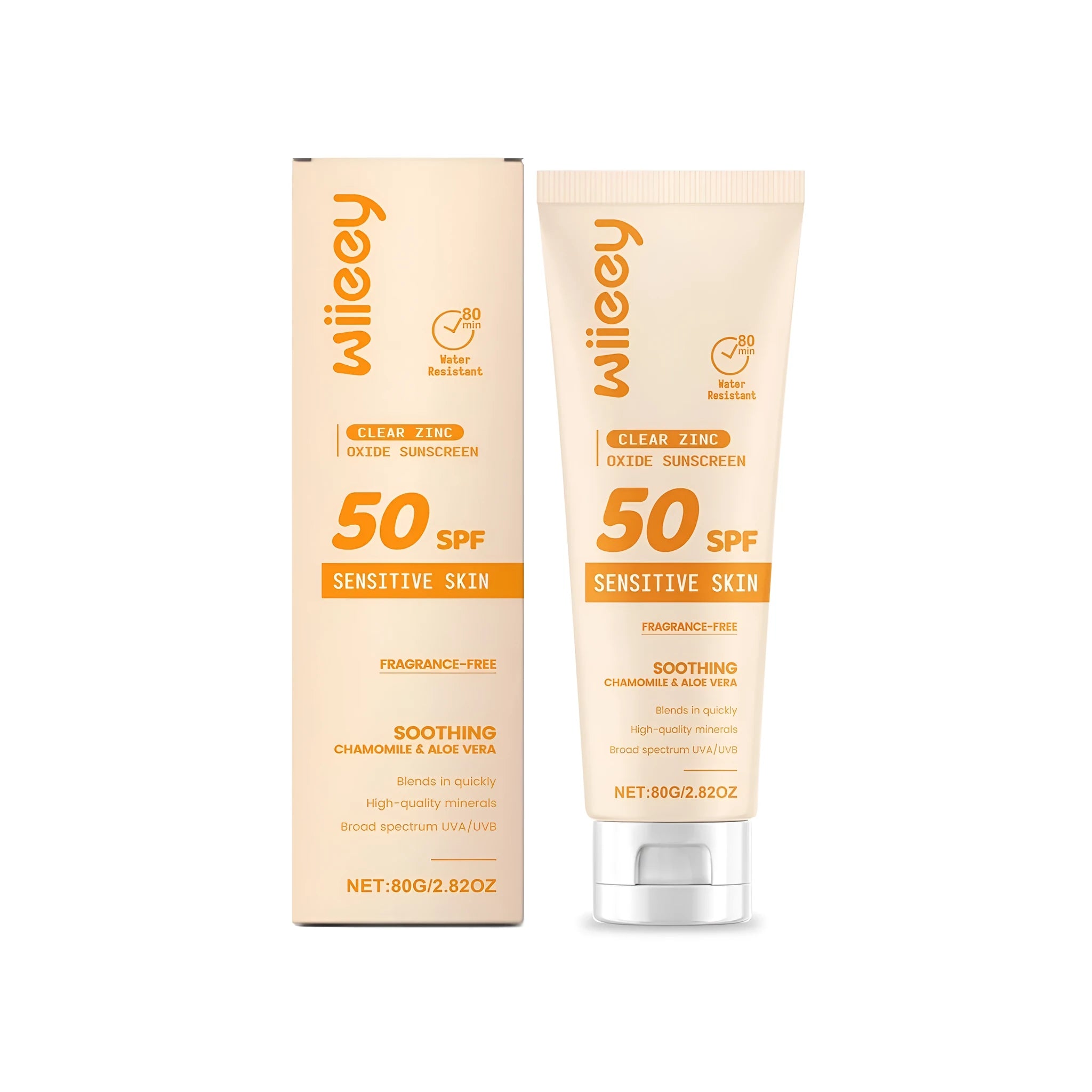 Clear zinc oxide sunscreen tube 80g with mineral protection and botanical extracts