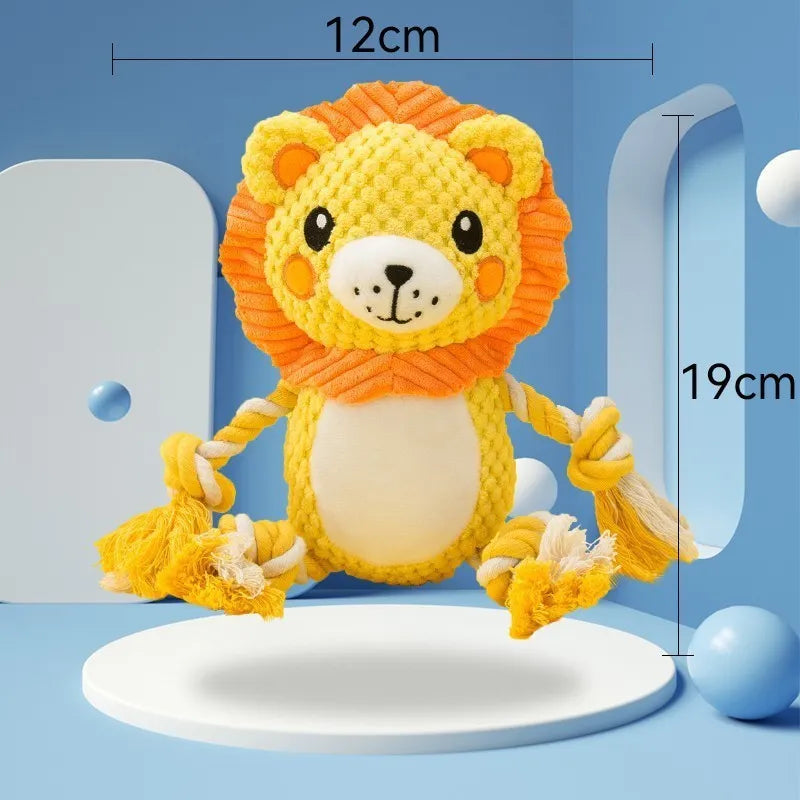 Lion and monkey stuffed squeaky dog toys with soft plush material and internal squeakers for medium to large breed dogs