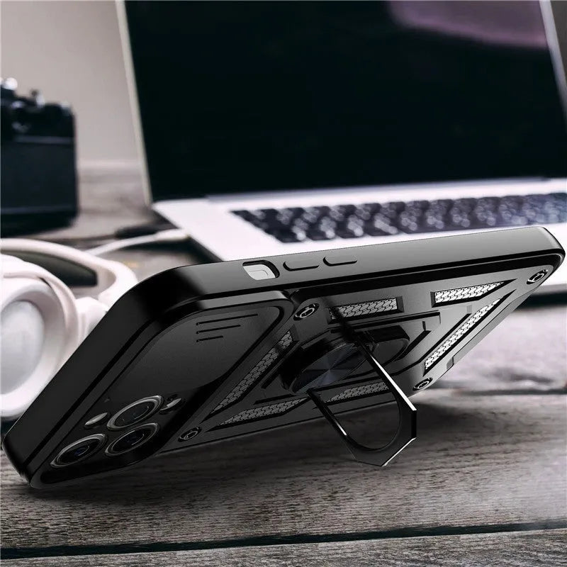 Sergeant sliding window magnetic bracket mobile phone case for iPhone in multiple colour options