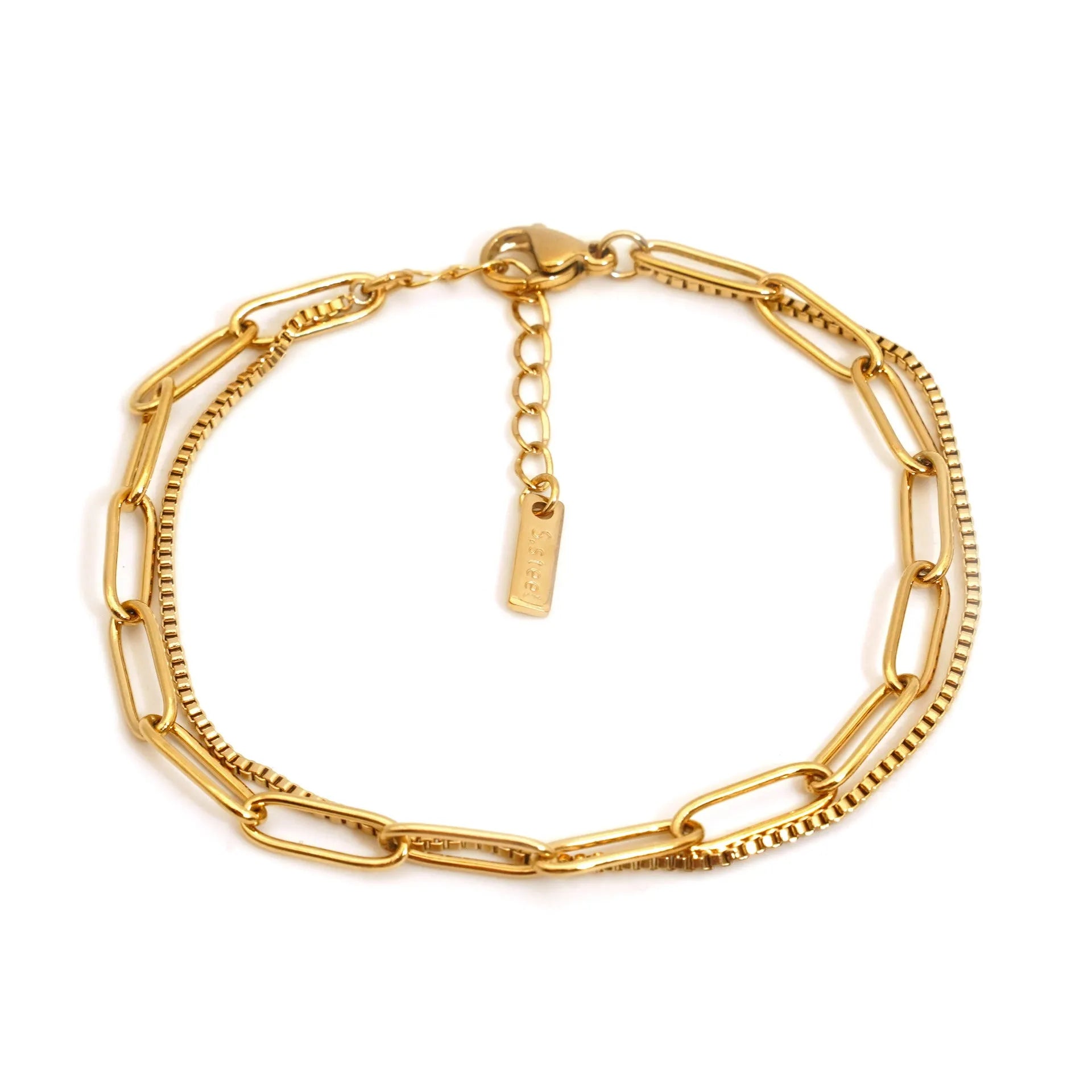 Women's titanium steel bracelet with double-layer geometric design in gold or silver finish