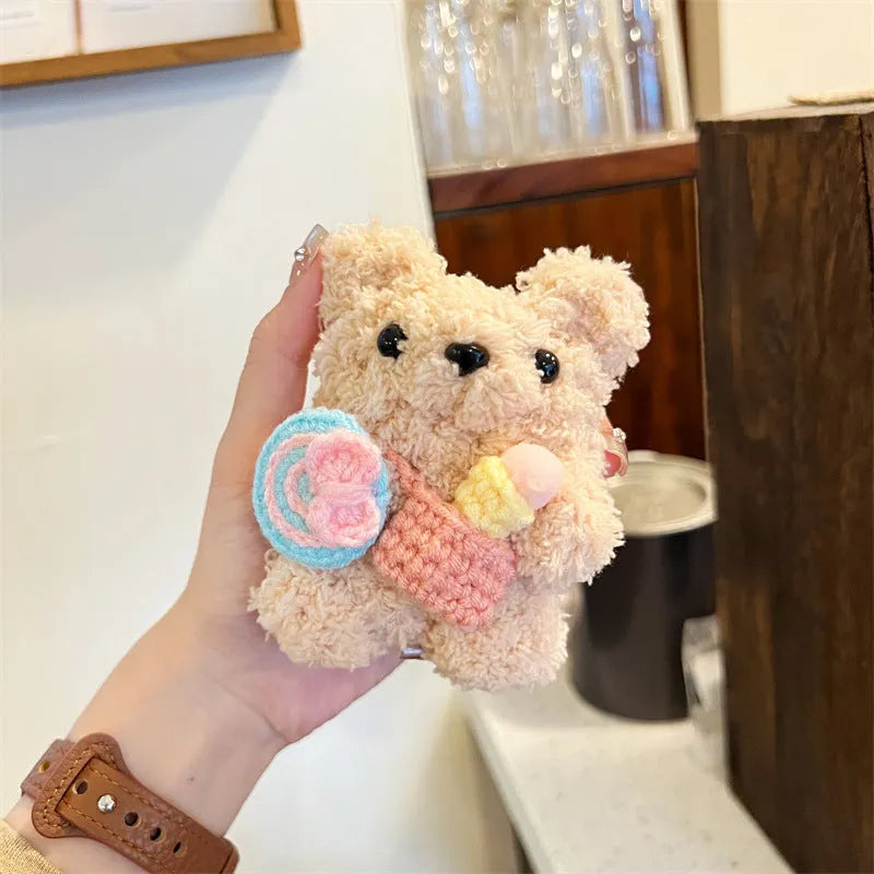 Cute lollipop ice cream bear plush earphone sleeve for AirPods in velvet material