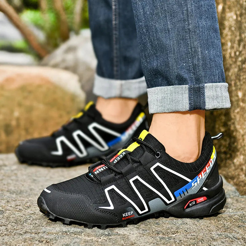 Men's grey orange casual running shoes with synthetic leather upper and rubber sole