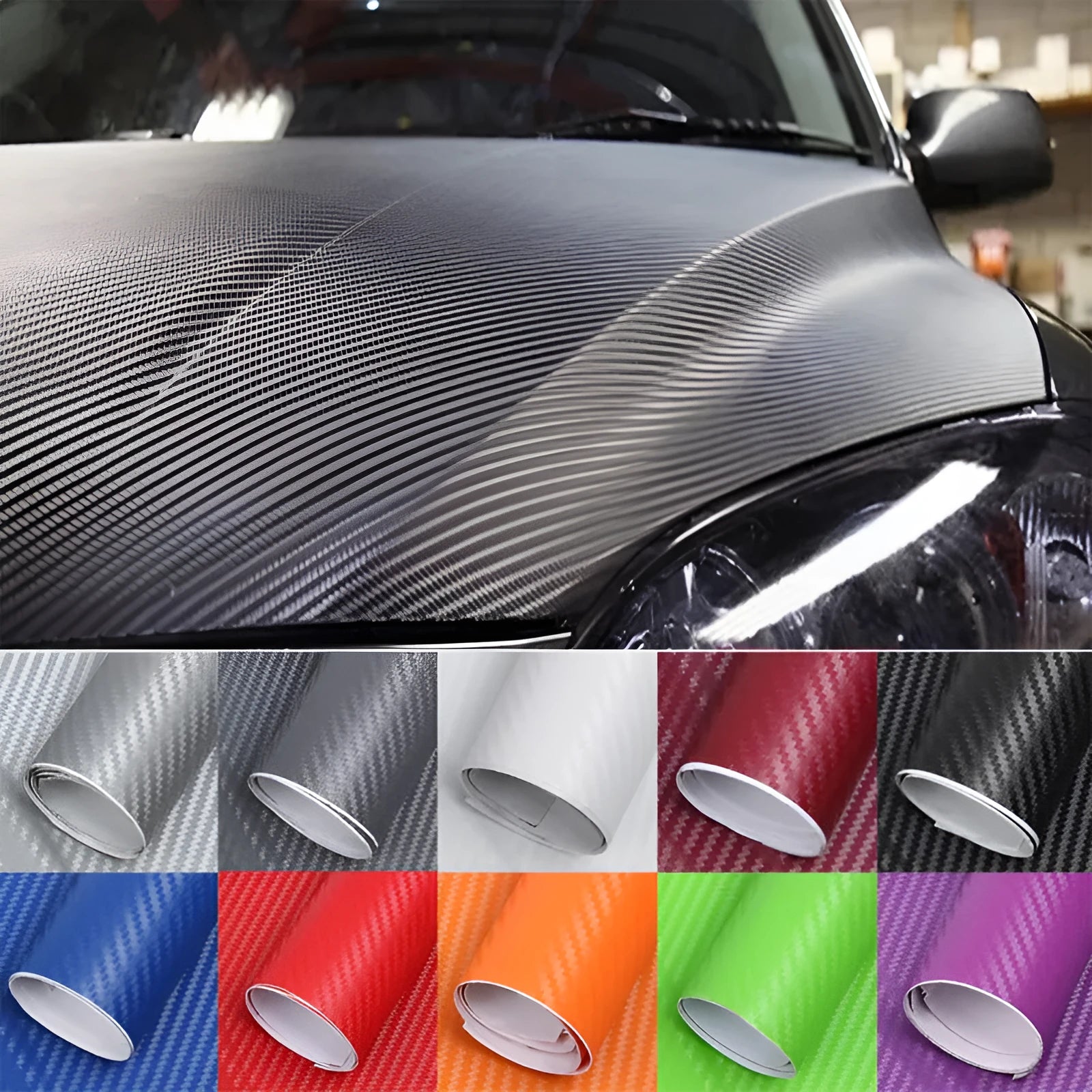 Roll of 3D carbon fibre car sticker in multiple colour options for vehicle interior and exterior decoration