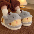 Yellow gray shark and bee cotton slippers for men and women with artificial plush upper, EVA sole, and bag heel for winter home use