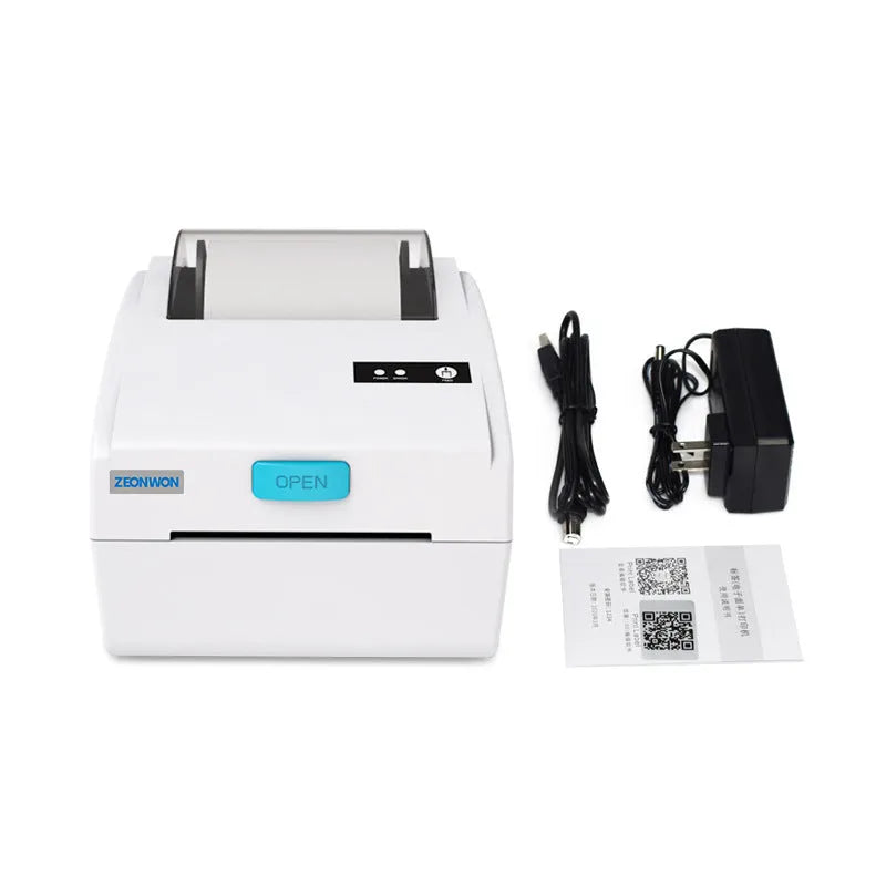 White Bluetooth heat-sensitive label printer with compact 200 x 160 x 139.5mm dimensions