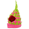 Pitaya fruit design pet hat in pink green for cats and dogs, size L, velvet felt and nylon, 28-42cm neck