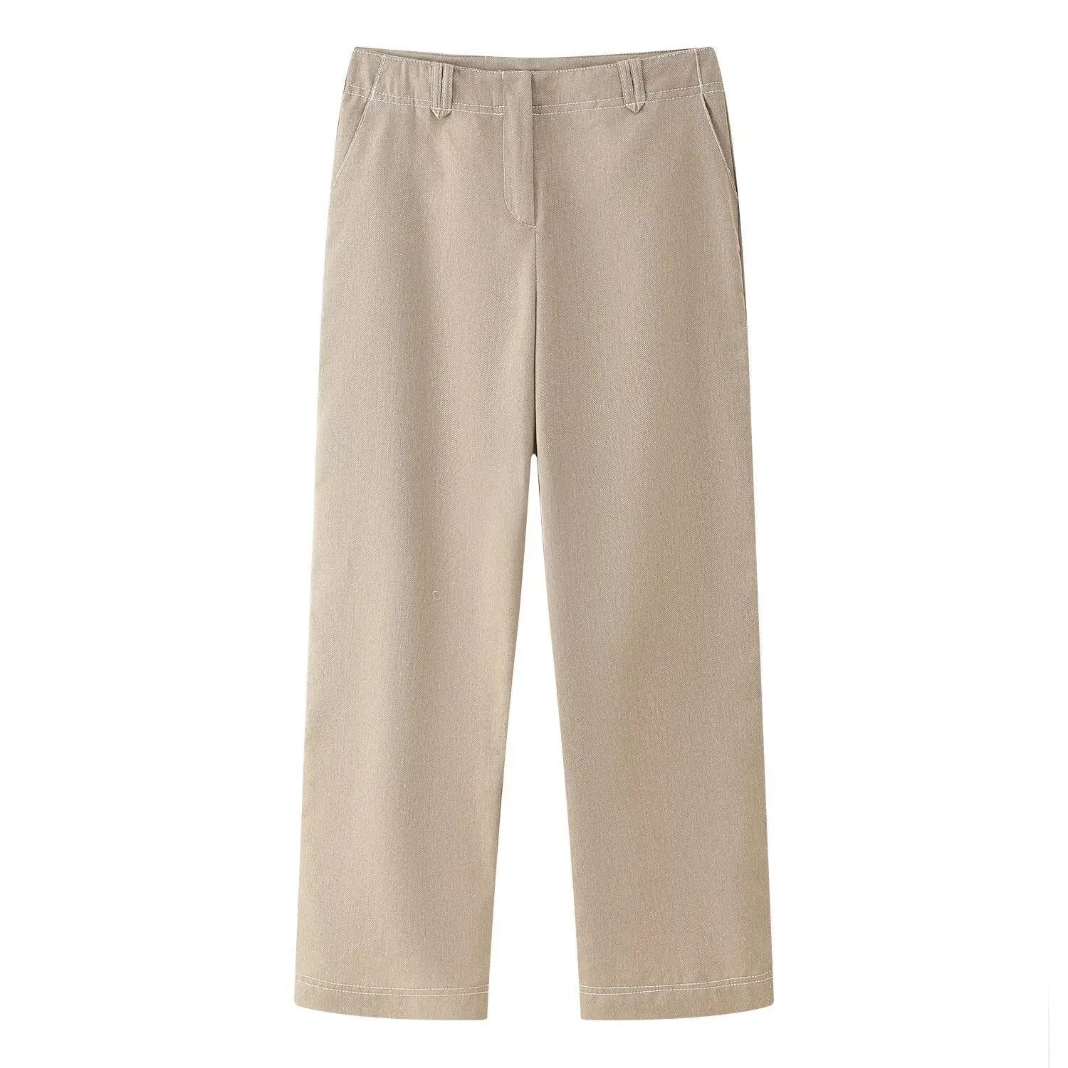 Women's herringbone pattern summer suit set with 3D embroidery and straight-leg trousers