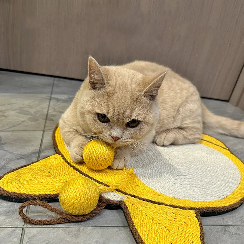 Yellow Corgi design sisal cat scratcher pad with anti-slip base measuring 37x40cm