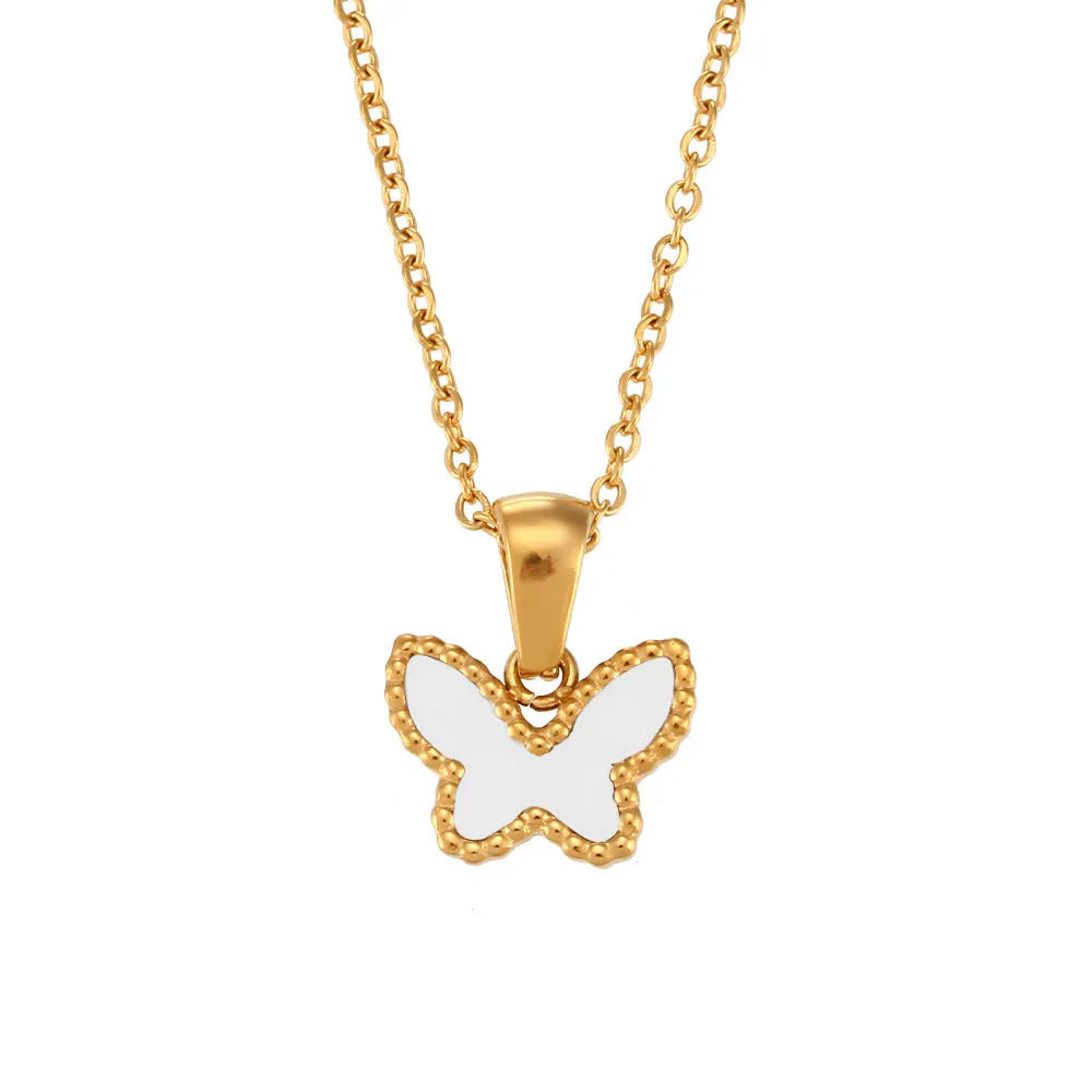 Acrylic butterfly pendant necklace on adjustable stainless steel chain with zircon and shell accents, women's jewellery