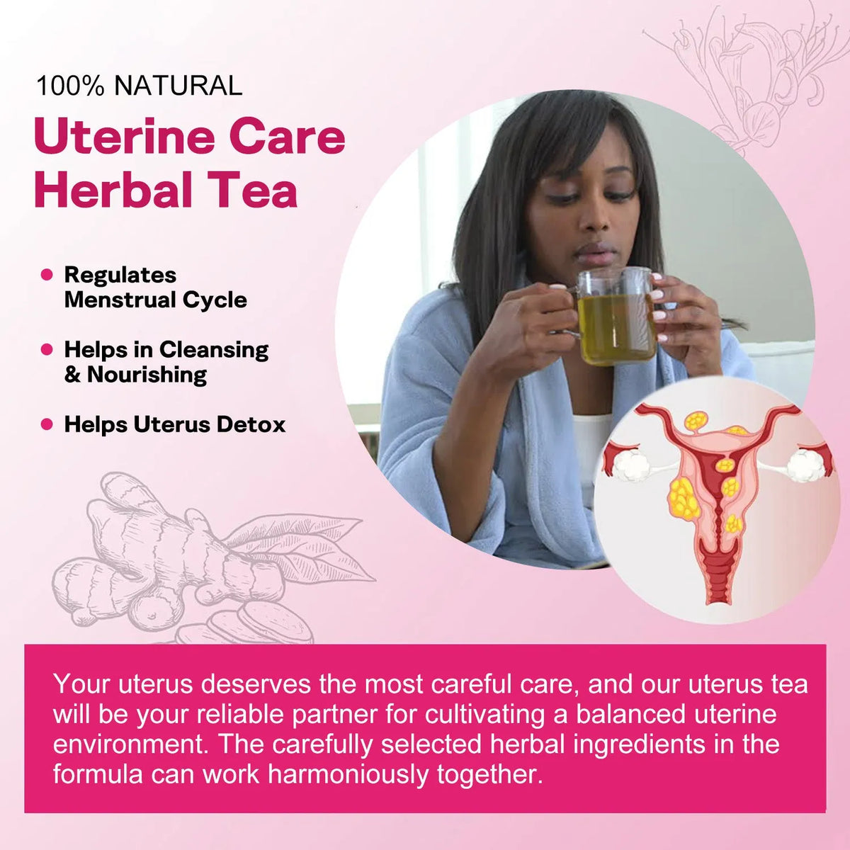 Wholesale uterine care herbal tea bottle with 30 tea bags, OEM/ODM women's wellness supplement by BIYODE, GMP HALAL certified