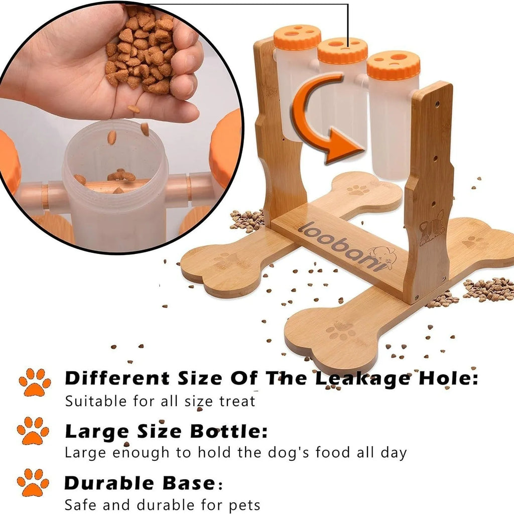 Wooden dog puzzle toy interactive snack dispenser feeder measuring 31x30x20cm dimensions