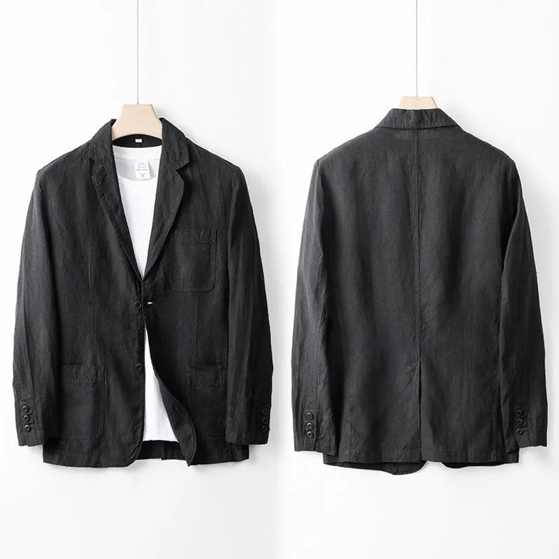 Men's casual linen suit jacket in loose fit with long sleeves available in five colours