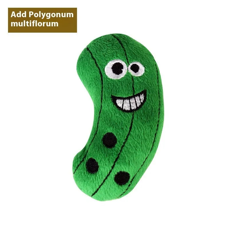 Six food-shaped catnip plush toys including burrito, cone, cucumber, mushroom, pineapple and pizza designs