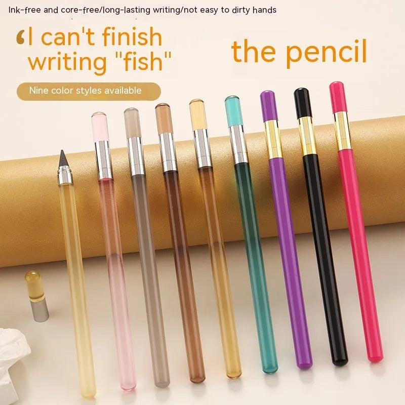 Transparent acrylic eternal pencil with alloy writing tip and plastic housing